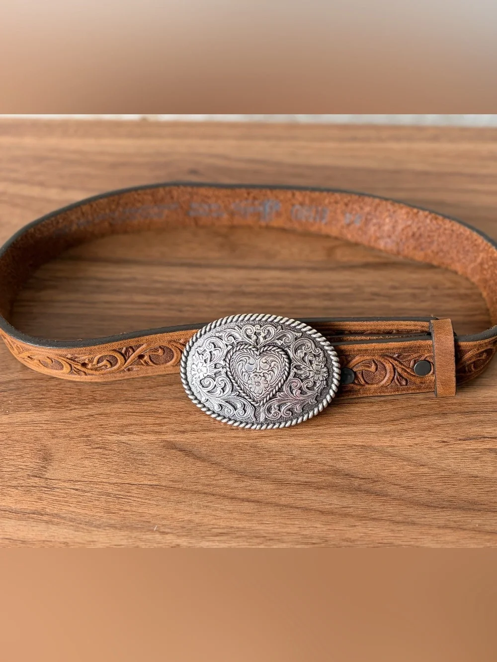 •Justin• Brown Leather Kids Belt with Silver Heart Buckle